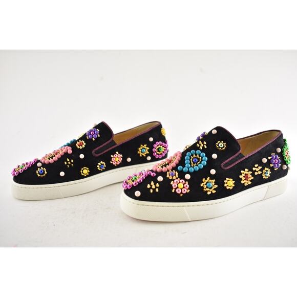 Christian Louboutin Boat Candy Flat Black Beaded Low Top Slip On Sneaker 36.5 - Picture 11 of 13